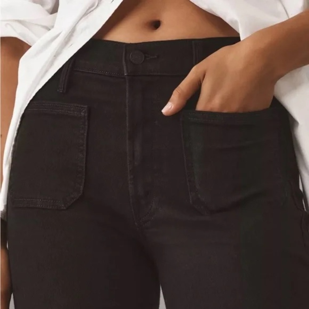 MOTHER Patch Pocket Insider Ankle Mid-Rise Crop Flare Jeans 30 10 black pitch - Picture 2 of 15